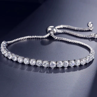 Pulseira Geométrica Redonda De Zircônia , Design De Corrente Deslizante Ajustável , Joias Minimalistas Da Moda Para Mulh