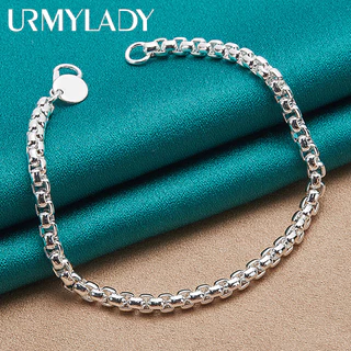 URMYLADY 925 Sterling Silver Round 4mm Box Chain Charm Bracelet For Women Fashion Jewelry Festa De Noivado