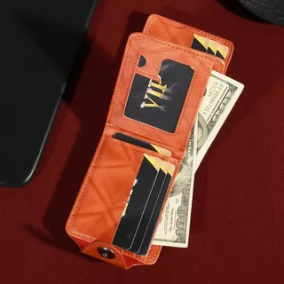 Carteira De Couro Masculina-Design De Conta De 100 Dólares Com Slot Para Cartão Fotográ E Grande Capacidade