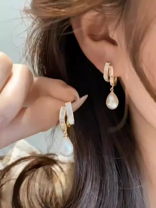 1 par novo estilo em forma de C pérola pingente brincos moda luz luxo High-End cor concha pérolas adequado para uso diár