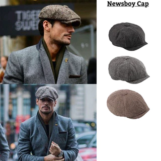 Boina masculina jornaleiro chapéu de topo plano Retro chapéu masculino Tweed chapéu de lã chapéu de golfe masculino Casu