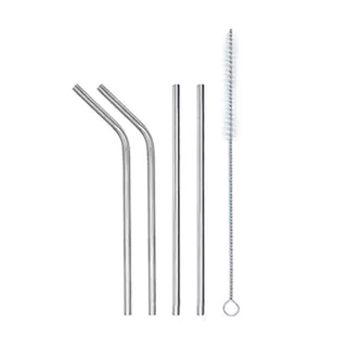 Kit 5 Peças De Canudos Retos E Curvos Escovas De Limpeza De Aço Inoxidável .