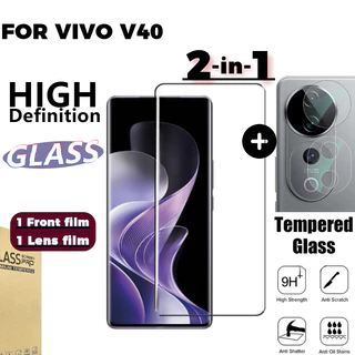 2 Em 1 HD Vidro Temperado Curvo Transparente Fiml Cobertura Completa Para Vivo V40 V40Pro Proteção De Lente Frontal