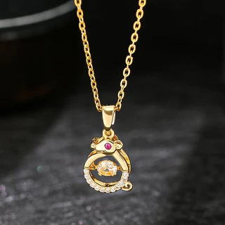 [cOd] Colar de ouro do zodíaco 12 rato, colar Benming Year, pingente de colar, colar de aço inoxidável 18k, melhora a so