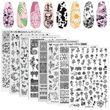1PC Borboleta Placas De Carimbo De Unhas Estilo Chinês Bambu Linha Francesa Geométrica Floral Planta Impressão Estêncil
