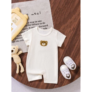 Novo Bebê Meninos Meninas Manga Curta Bodysuit + Chapéu 0-24 Meses Fino Respirável Pequeno Urso Waffle Macacão Estilo Co