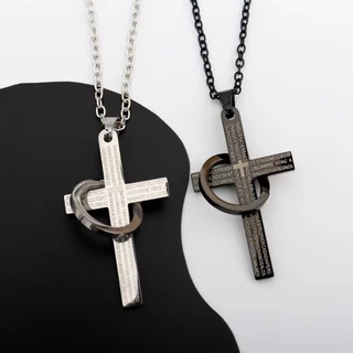 Hip Hop Rock Exorcismo Da Cruz Bíblica De Aço Inoxidável Pingente Colar De Moda Masculina Acessórios De Jóias