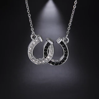 1 peça/dupla forma ferradura em forma de u colar de diamante preto e branco, colar de liga elegante e criativo