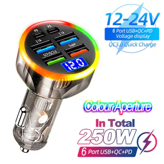 Carregador De Carro 200W 6 Portas De Carregamento Super Rápido PD QC3.0 USB Adaptador Com Display Digital