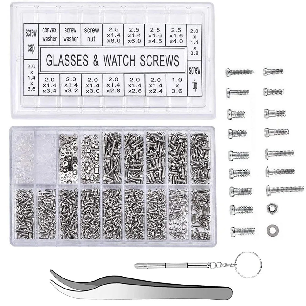 Parafusos De Vidro De 1000pcs Com Pinça De Chave De Fenda Kit De Reparo Completo Mini Para Óculos