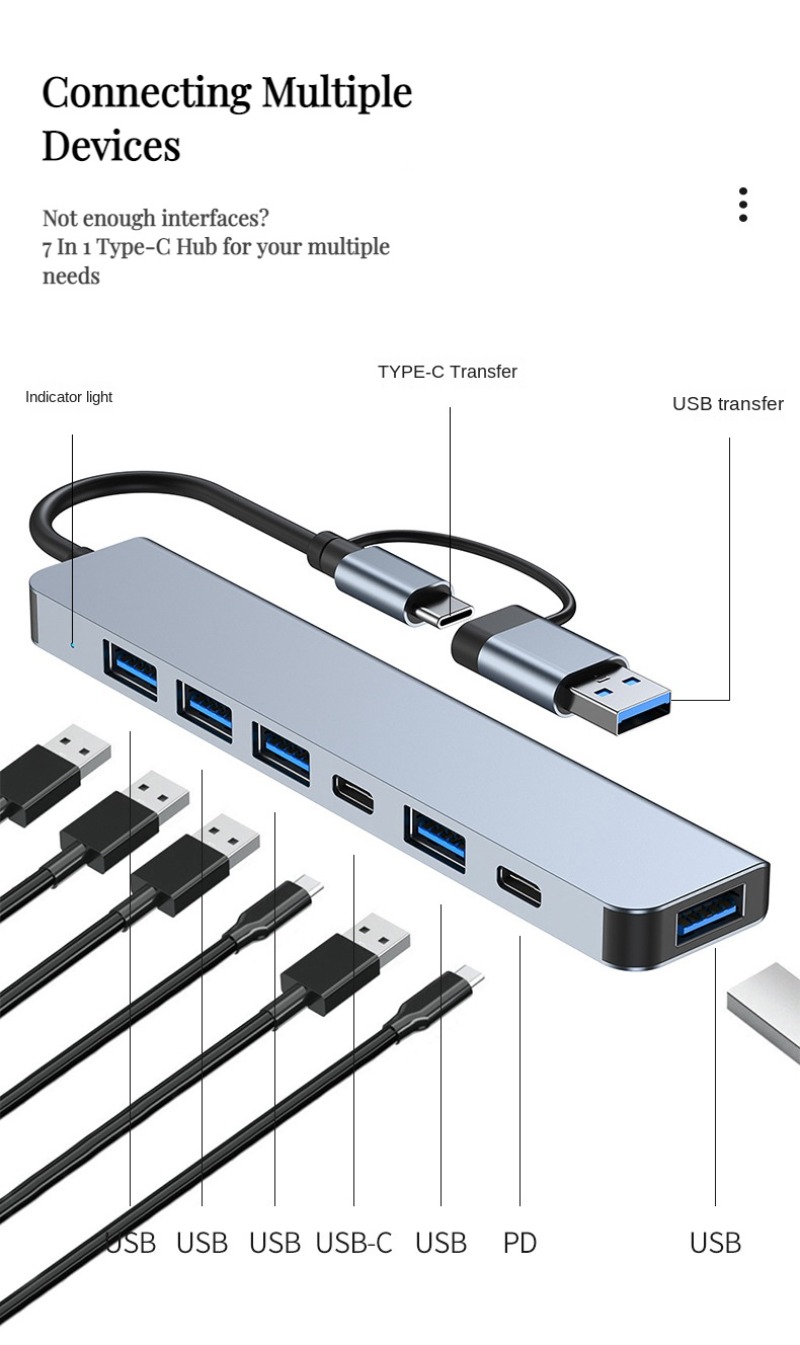 Sete Em Um Hub USB C Com Leitor De Cartão Adaptador HDMI OTG 3.0 ...