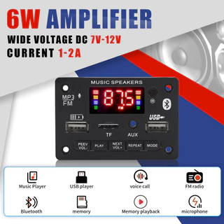 Placa Decodificadora MP3 Amplificadora DC 12V 6W 2 * 3W Bluetooth 5.0 Music Player Módulo USB FM AUX Rádio Chamada Mãos-Livres Para Alto-Falante De Carro