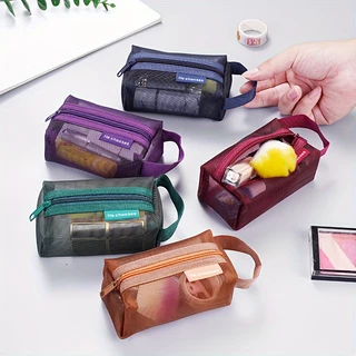 Bolsa de 1 peça de Nylon para moedas de malha de Nylon Transparente para Batom Cosmético Saco para chaves Saco para moedas
