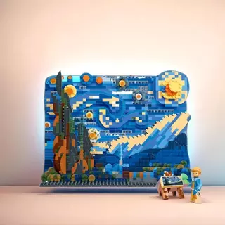 Quebra-Cabeça de Domínio Mágico Van Gogh Céu Estrelado Pintura Tridimensional com Ornamentos de Mesa e Presente