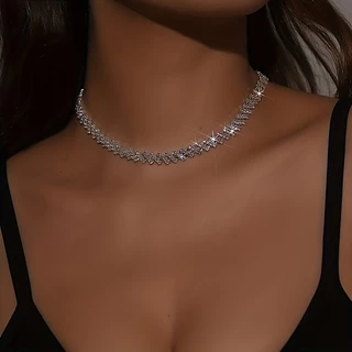 1pc Moda Garra Corrente Colar Com Strass Elegante Jóias Presente Para Mulher