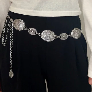 1 Peça Cinto De Metal Prateado Boêmio Para Mulheres Vintage Elegante Corrente De Cintura Acessórios De Joias Exclusivos