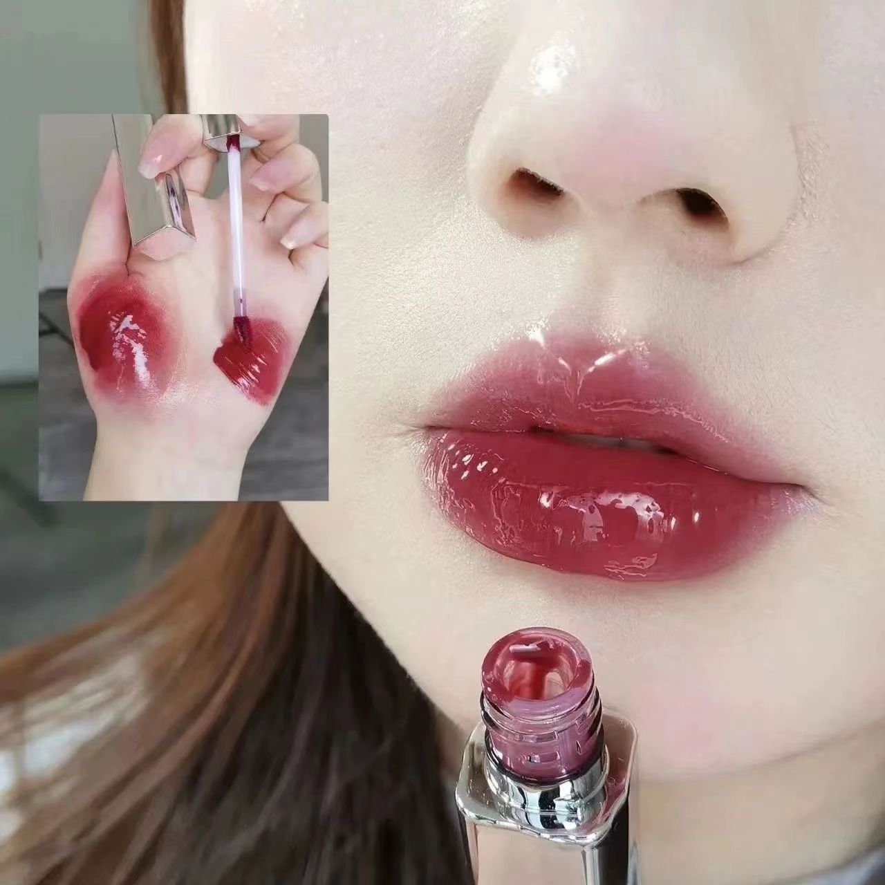 Toot Dodo~Flower Heart Shot Small Silver Tube Mirror Lip Gloss Hidratação Água Batom Brilhante Batom Brilho Labial Feminino