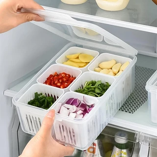 Alimentos E Vegetais , Caixa De Armazenamento De Frutas Com 6 Compartimentos , Recipiente De Câmara De Drenagem