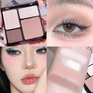 Paleta de sombras de quatro cores, brilho fino, perolado, fosco, azul, leite, chá, Mini sombra, maquiagem de estudante