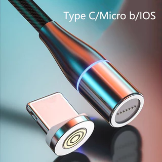 Cabo De Dados Magnético Giratório USB 3 Em 1 3a Carregamento Rápido LED Micro Tipo c