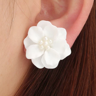 Coréia Simples Brincos de Camélia Exagerados de Camélia Simples Todos os Combinações Temperamento Fresco Flor Branca Tridimensional