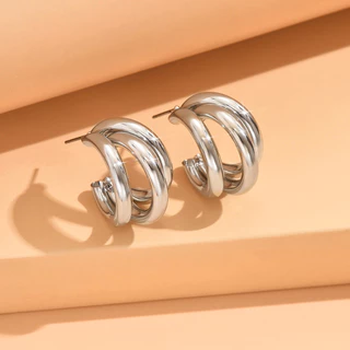 Brincos em forma de c de Metal multicamadas temperamento feminino moda exagerada exclusiva