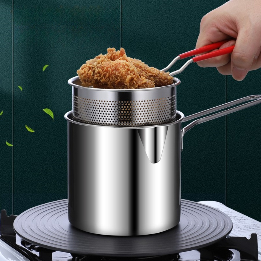 Fritadeira de Aço Inoxidável Sus304 Indução Mini Fritadeira de Frango com Filtro de Malha Antiaderente