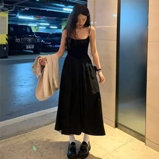 Cedo Primavera Temperamento Temperamento Cintura Estreita Cintura Estreita Saia Longa Saia Francesa Primeira Saia Branca do Amor Sling a-Line Saia Hepburn Estilo Pequeno Vestido Preto