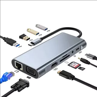 11 Em 1 Tipo C HUB USB Para 4K HDTV VGA RJ45 Adaptador Divisor De Energia Ethernet PD SD Dock Station 3.0 Conversor