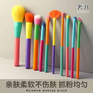 10 Pcs Dopamine Rainbow Makeup Brush Set Escova em Pó Super Macia Escova em Pó Super Macia Escova para Sombra Escova para Sobrancelhas Escova para os Lábios