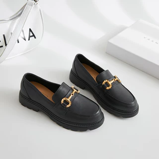 Mocassins de sola grossa estilo britânico retrô feminino com saia de salto grosso
