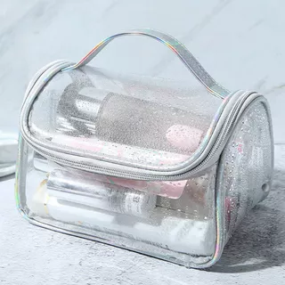 1Pc Simples Saco De Maquiagem De Pvc Transparente , Higiene Conveniente De Grande Capacidade Com Design Portátil