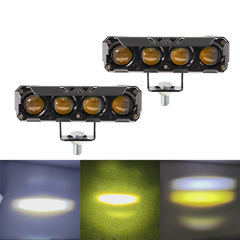 Holofote LED Para Motocicleta De Cor Dupla Lâmpadas De Nevoeiro Hi/Low Beam Fog Lamps for Car Trucks SUV UTV 12V 24VMini Lente De Direção De Farol 4 Lentes