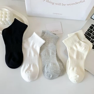 18 Pares De Meias Esportivas De Algodão De Cano Alto Para Adultos , Unissex De Cor Sólida Premium