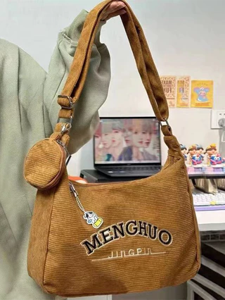 Saco Cruzado Corduroy Crossbody Com Pequena Moeda Para Mulheres