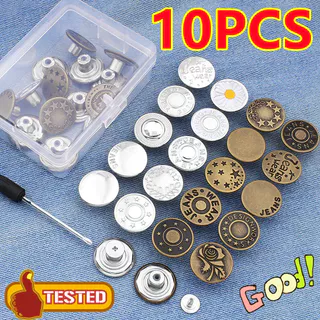 10PCS Substituição De Botões De Jeans 17mm Sem Costura Kit De Reparo Metal Pregos Conjunto Removíveis Acessórios De