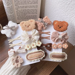 9 Pçs Urso De Pelúcia Grampos De Cabelo Conjunto Menina Crianças Flores Macio Bonito Doce Acessórios Para O