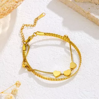 Pulseira De Design De Coração De Camada Dupla , Joias De Aço De Titânio Banhadas A Ouro 18K Para Mulheres , Acessório Mi