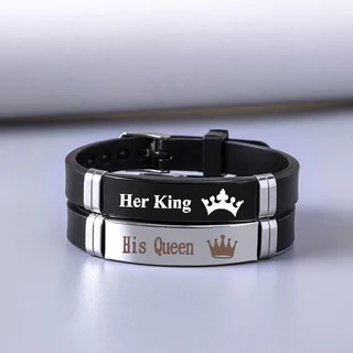 2 Peças/1 Conjunto De Aço Inoxidável Masculino E Feminino Moda Casal Coroa Rei Logotipo Comprimento Ajustável Pulseira D