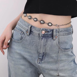 1pc europeu americano moda antiga prata cintura corrente feminino Retro angustiado Metal strass cinto