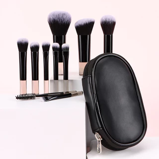 Novo 10 Mini Conjunto De Pincéis De Maquiagem Pretos Com Bolsa De Pincel , Completo De Sombra De Olho Em Pó Solto