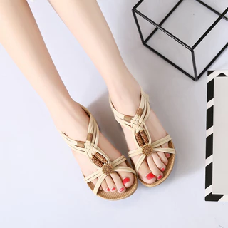 Sandálias Bohemian Bohemian de Verão Novo Estilo Sandálias Romanas de Verão Novo Estilo Coreano com Contas de Verão Sandálias Bohemian Wedge-Heeled Beak For