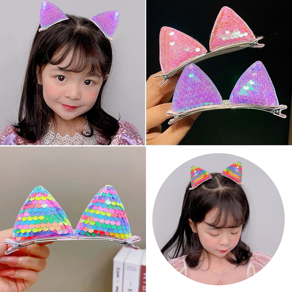 Novas Lantejoulas Orelhas De Gato Grampos De Cabelo Meninas Fofos Barrettes Colorful Acessórios Criança Sweet Para