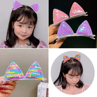 Novas Lantejoulas Orelhas De Gato Grampos De Cabelo Meninas Fofos Barrettes Colorful Acessórios Criança Sweet Para