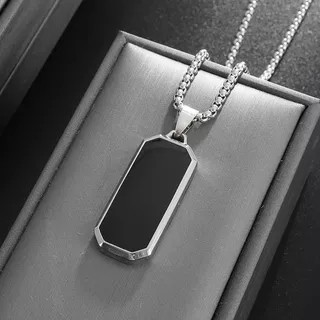 Colar Pingente Retangular Preto de Aço Inoxidável de Alta Qualidade Homem Moda Mulher Presente Simples de Jóias Casuais