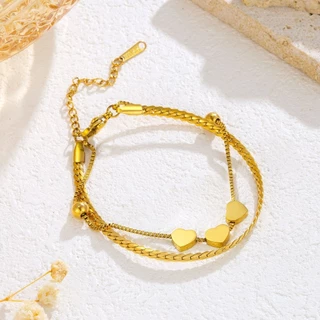 Pulseira Em Formato De Coração De Camada Dupla , Joias Exclusivas De Aço Titânio Para Mulheres , Acessório Minimalista O