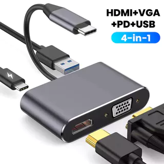 4 Em 1 USB 3.0 Hub VGA Adaptador Para Portátil PD Carga 4 Portas HDMI-Compatível 4K Tipo-C Divisor Docking Station