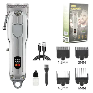 Máquina De Cortar Cabelo Elétrica Masculina Recarregável Sem Fio Aparador De Com Limite Pente LCD Corte