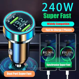 Carregador De Carro 240W Porta USB Dupla 12V Carregamento Rápido Para iPhone Samsung Xiaomi Adaptador De Carga Rápida Co