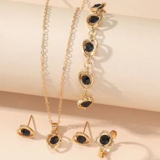 Conjunto de 5 peças Kegllect Conjunto de joias femininas oco brilhante pulseira de zircônia sintética brincos de anel